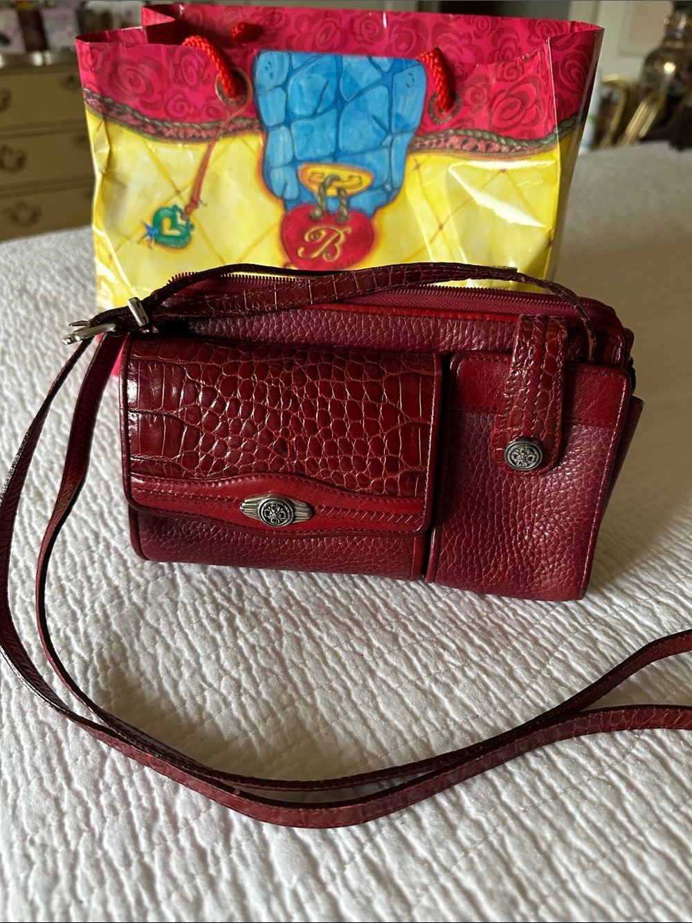 Brighton Hudson OrganizerRed Textured Croc-Detail Crossbody Bag